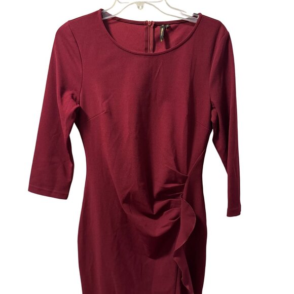 Musol Burgundy Dress With 3/4 Sleeves & Back Zipper Size M Polyester/Spandex Ble - Picture 6 of 12